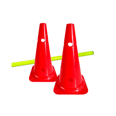 Set conos perforados con barra  (2 conos rojos + 1 barra amarilla)