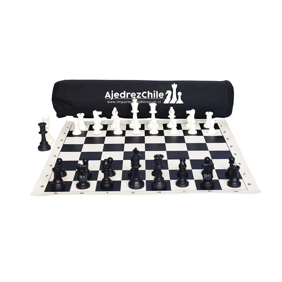 Set de ajedrez tablero de vinilo con piezas y bolso 1