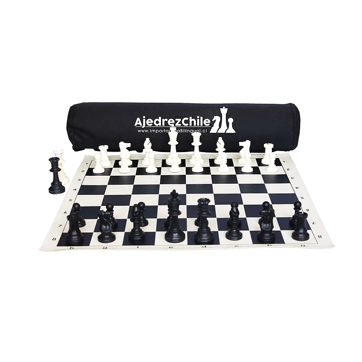 Set de ajedrez tablero de vinilo con piezas y bolso 1