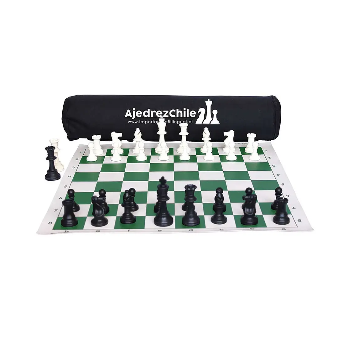 Set de ajedrez tablero de vinilo con piezas y bolso 2