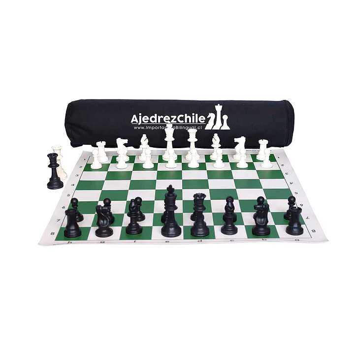 Set de ajedrez tablero de vinilo con piezas y bolso 2
