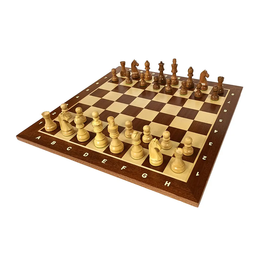 Tablero de ajedrez de madera de 48 cm fijo con piezas de madera Acacia modelo Alemán Rey 8,9 cm (34 piezas) 1