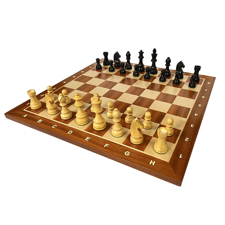 Tablero de ajedrez de madera de 52 cm fijo con piezas de madera ebonizada modelo Alemán Rey 9,5 cm (34 piezas) 1