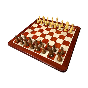 Tablero de ajedrez de madera redwood esquinas redondeadas de 52,5 cm fijo con piezas Kings Bridal doble dama