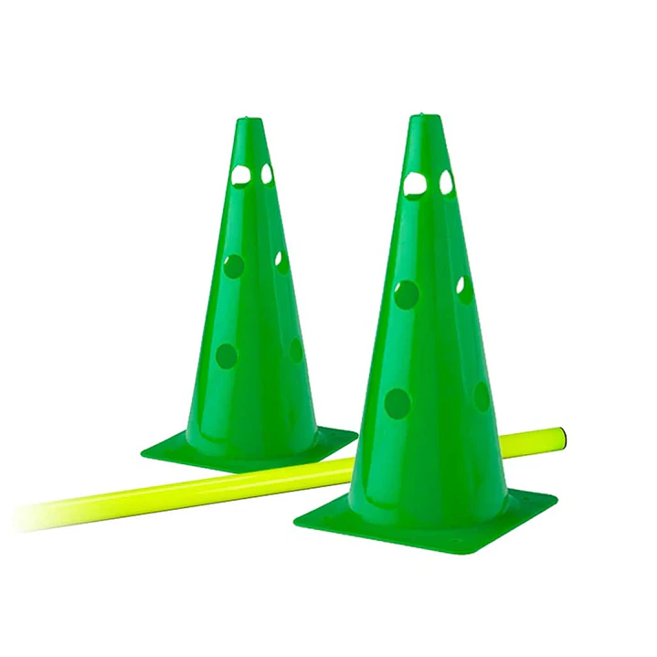 Set conos perforados con barra (2 conos verde 35 cm + 1 barra amarilla) 2