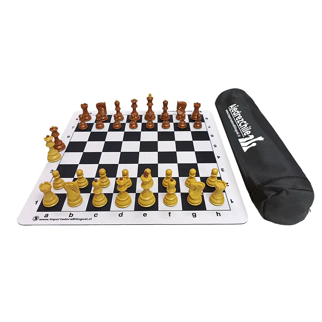 Set de ajedrez tablero de goma con piezas extra peso tipo madera modelo Zagreb y bolso 2