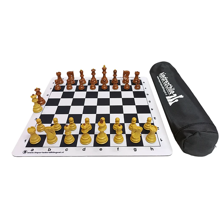 Set de ajedrez tablero de goma con piezas extra peso tipo madera modelo Zagreb y bolso 2