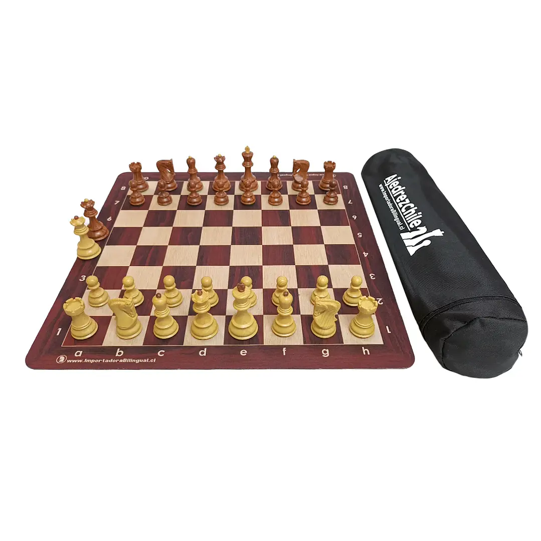 Set de ajedrez tablero de goma con piezas extra peso tipo madera modelo Zagreb y bolso 1