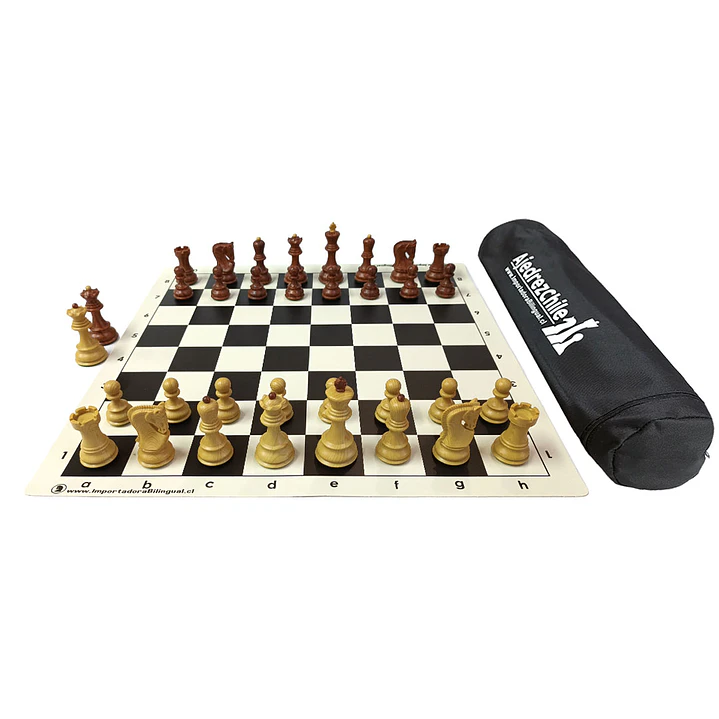 Set de ajedrez tablero de vinilo con piezas extra peso tipo madera modelo Zagreb y bolso 1