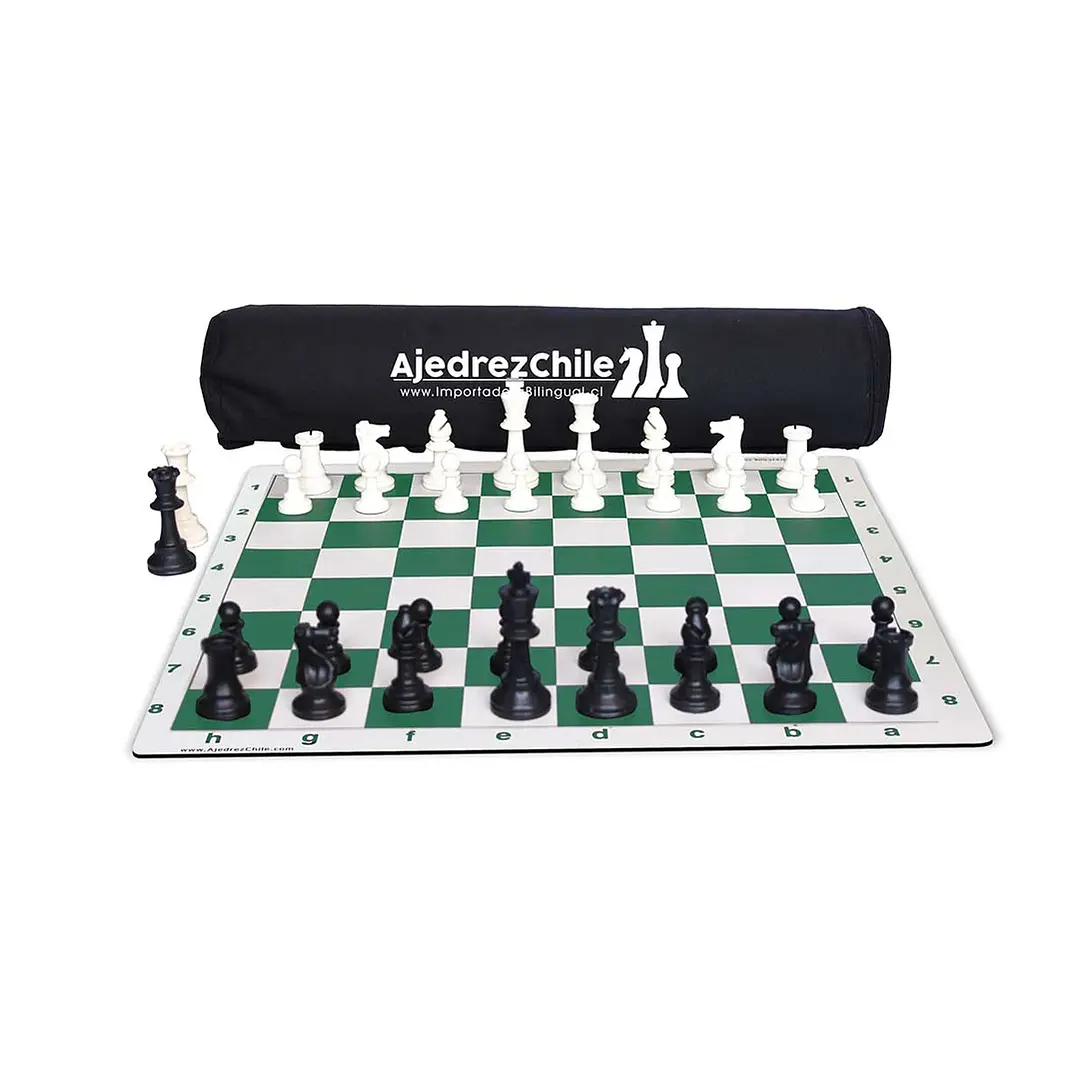 Set de ajedrez tablero de goma con piezas y bolso 4