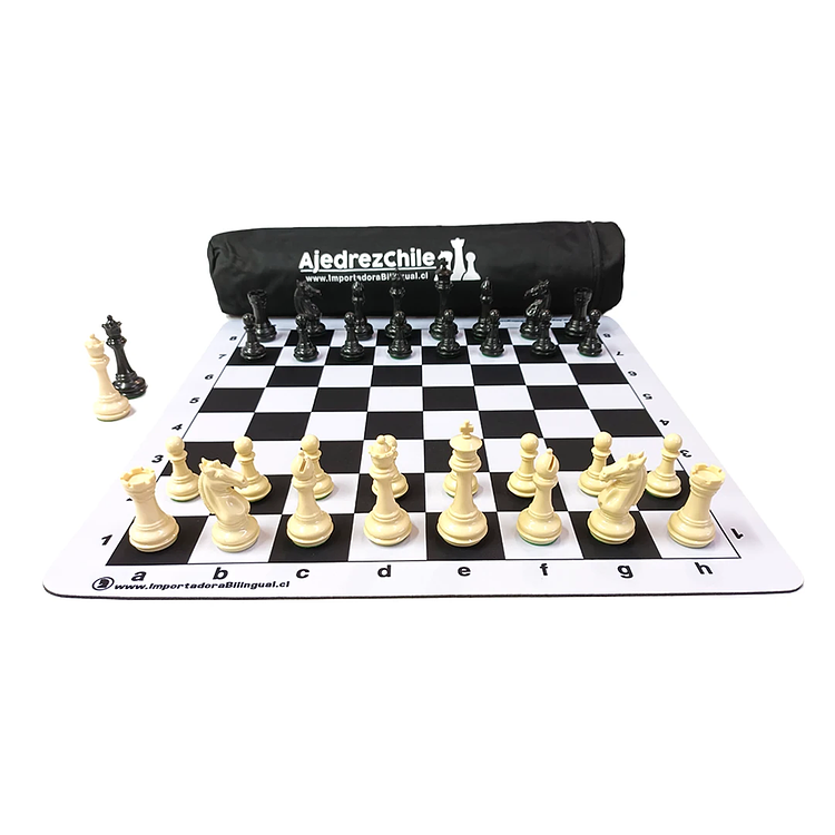 Set de ajedrez tablero de goma con piezas extra peso modelo Templario y bolso 4