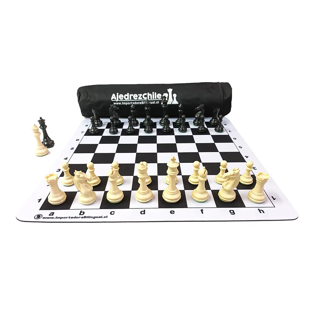 Set de ajedrez tablero de goma con piezas extra peso modelo Templario y bolso 4
