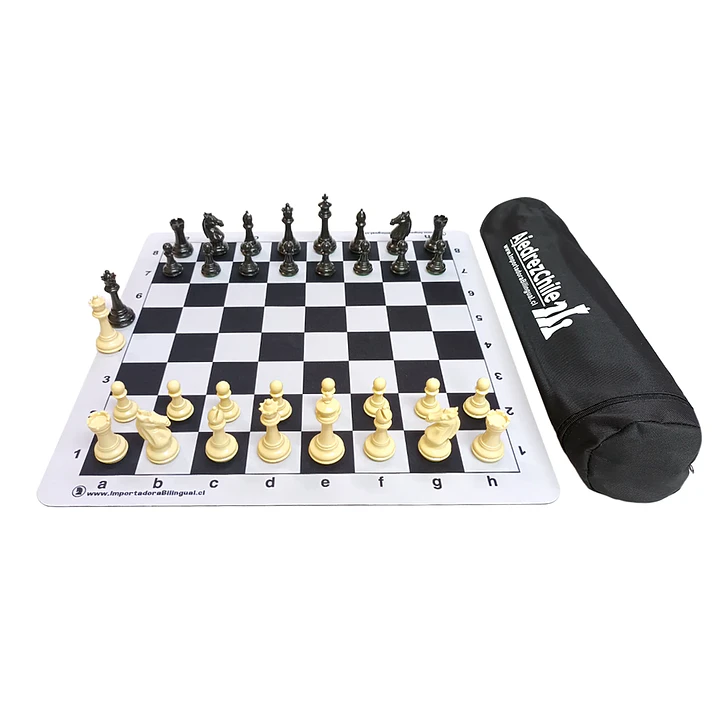 Set de ajedrez tablero de goma con piezas extra peso modelo Templario y bolso 1