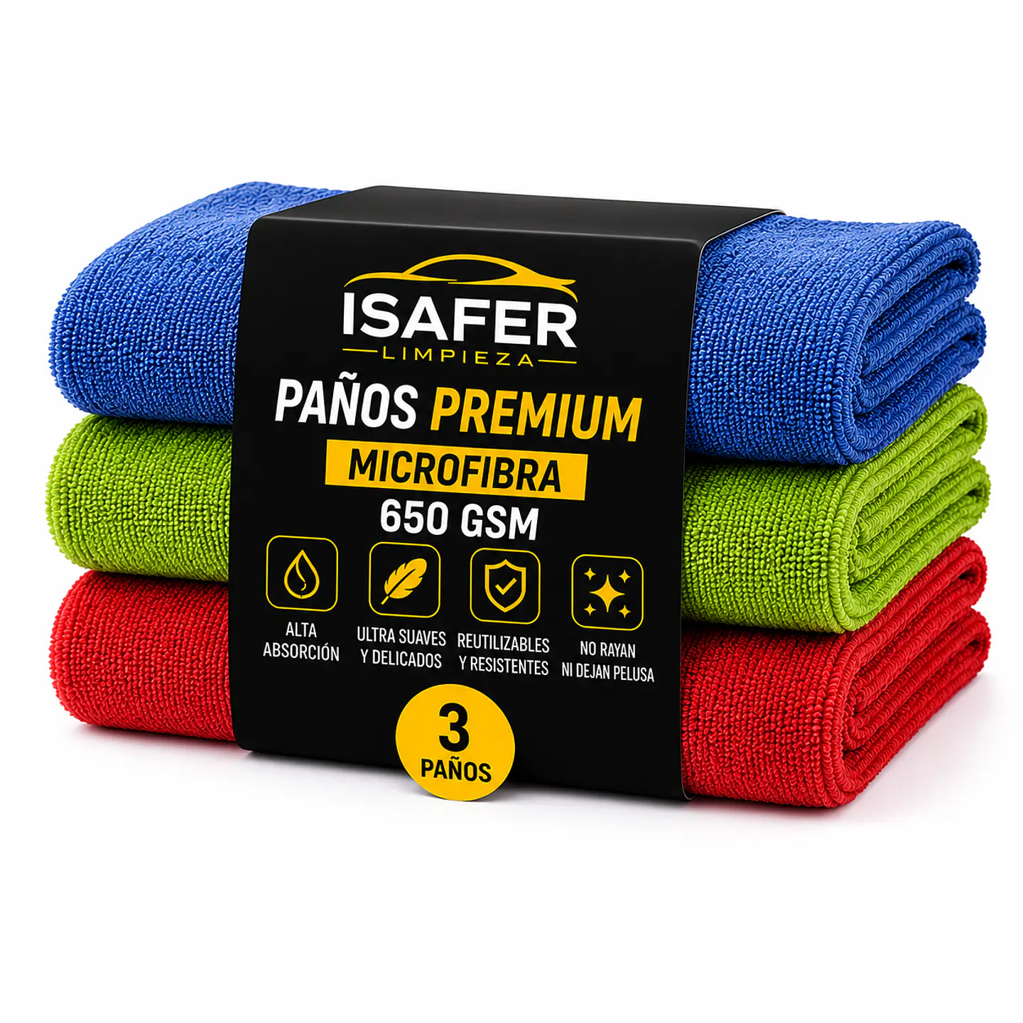 Pack 3 Paños Premium 650 GSM - Rojo/Azul/Verde 1