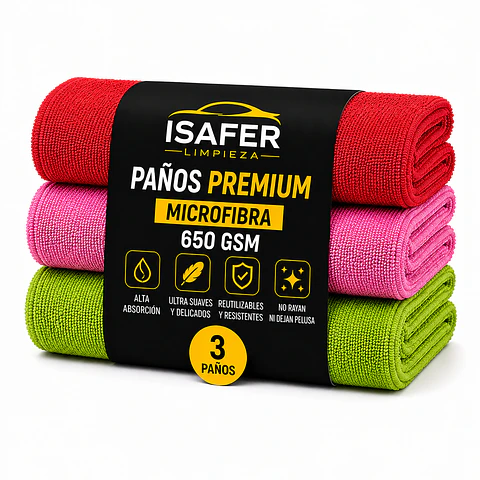 Pack 3 Paños Premium 650 GSM - Rojo/rosado/Verde