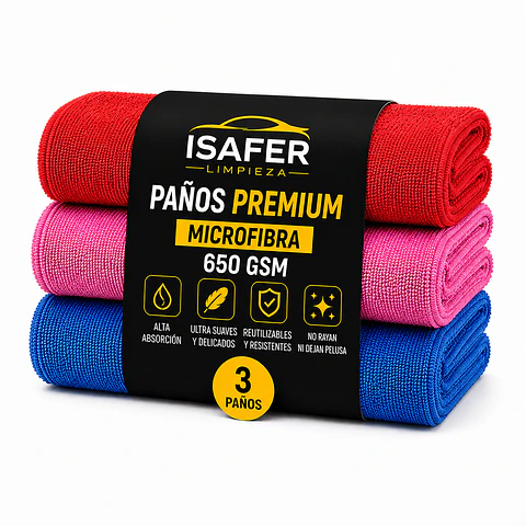 Pack 3 Paños Premium 650 GSM - Rojo/Rosado/Azul
