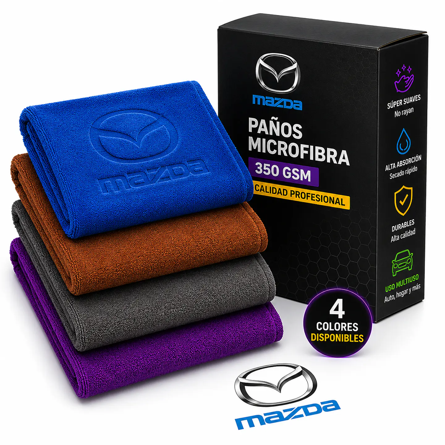 Pack 4 Paños Microfibra 350 GSM MAZDA - 4 Colores 1