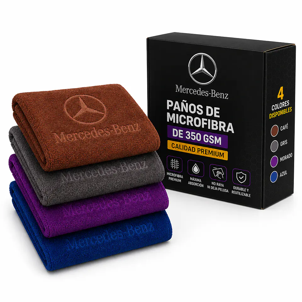 Pack 4 Paños Microfibra 350 GSM Mercedez Benz - 4 Colores 1