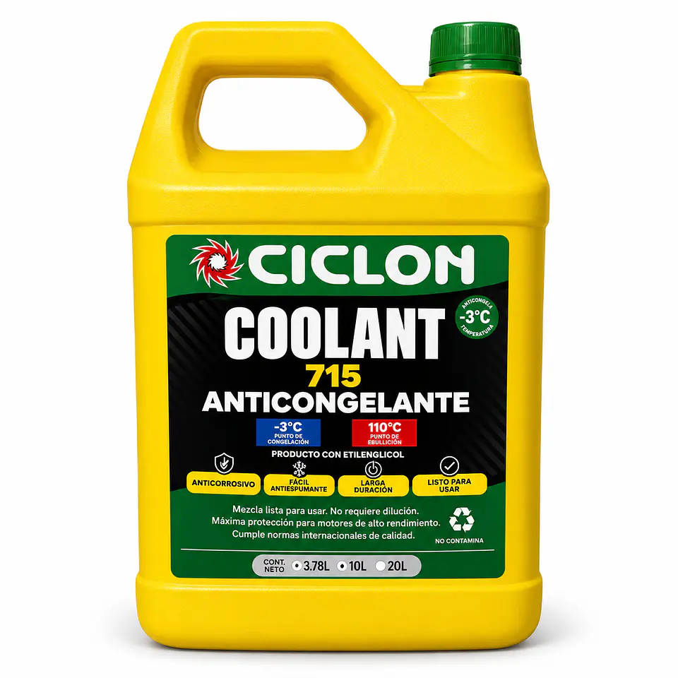 Anticongelante Refrigerante CICLON Coolant 715 Listo para Usar – Protección -3°C a 110°C 1