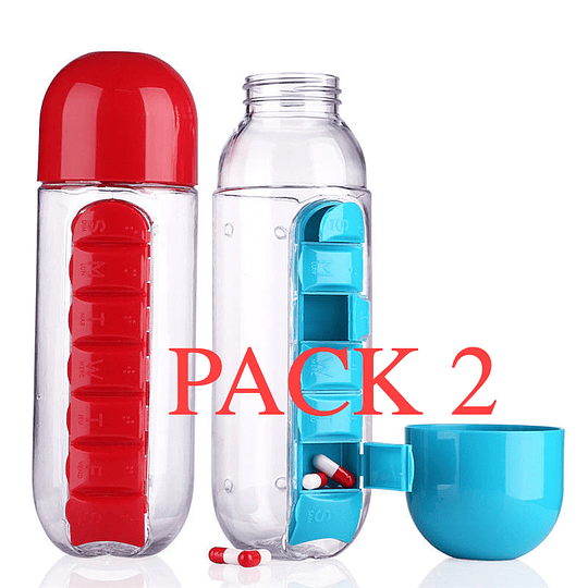 Pack 2 Botellas con Organizador y Contenedor de Pastillas Semanal