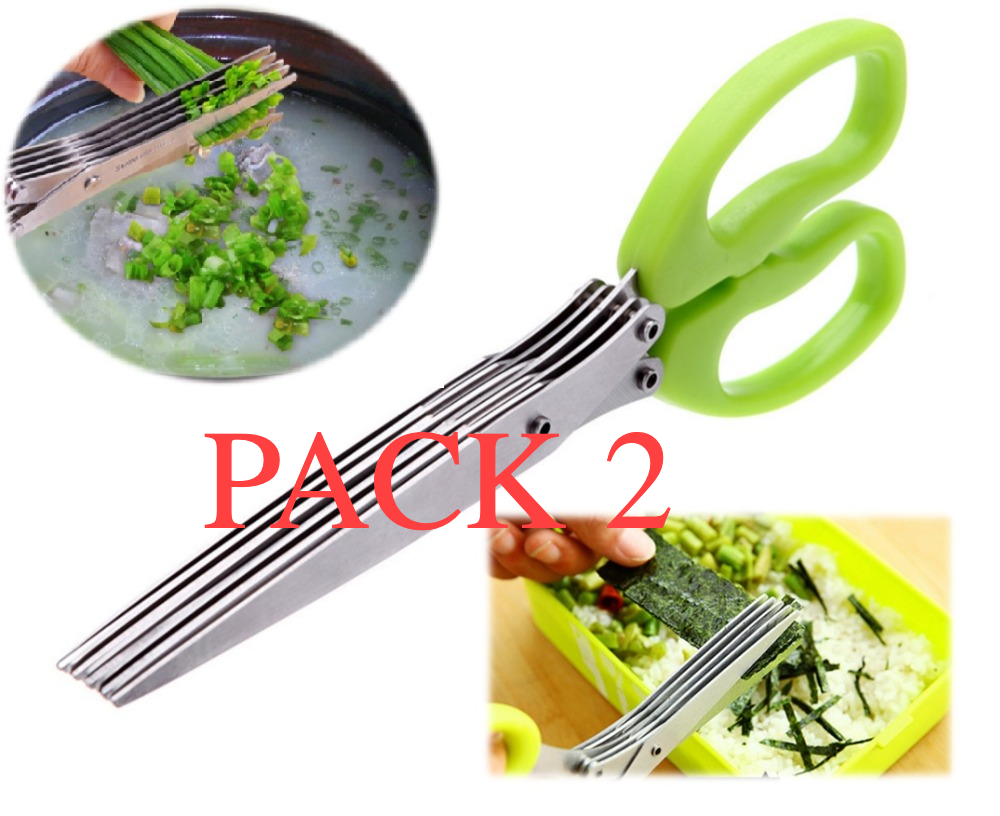 Pack 2 Tijeras de Cocina con 5 Cuhillas para Cortar Hierbas y Verduras