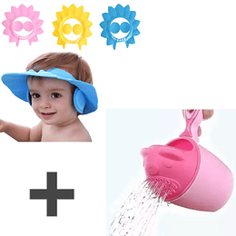 Pack Gorro Visera Bebe para Baño mas Tazon para Ducha Bebe