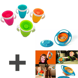 Pack Vaso Mágico de Niños Antiderrame mas Plato Antiderrame Niño Bebe 