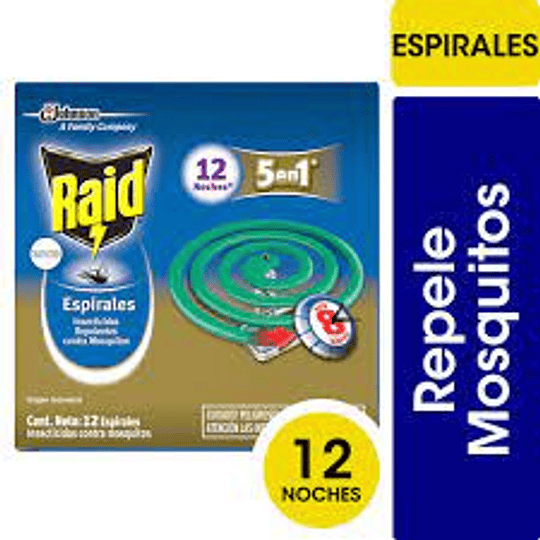 Repelente Zancudos Raid Espiral Hogar 12 Unidades