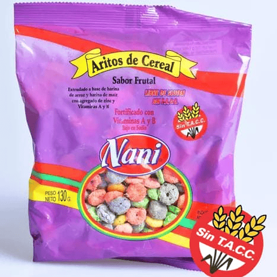 Aritos de Cereal sabor Frutal Nani - Sin Gluten 