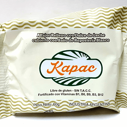 Alfajor Kapac Chocolate Blanco relleno de Dulce de Leche  -  SIN GLUTEN 
