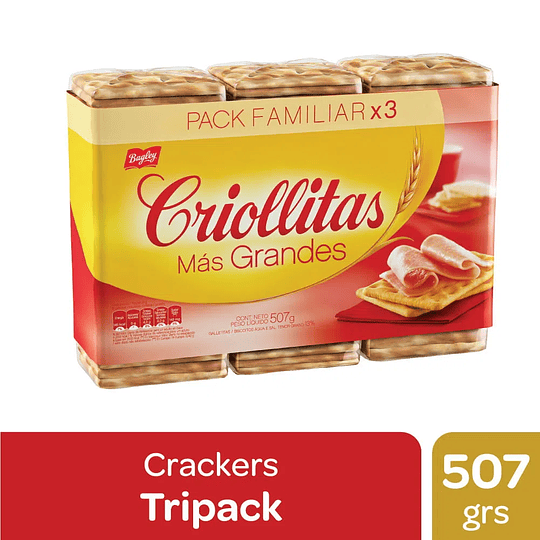 Pack 3 Galletitas Crackers Mas Grandes Criollitas 507 Grs