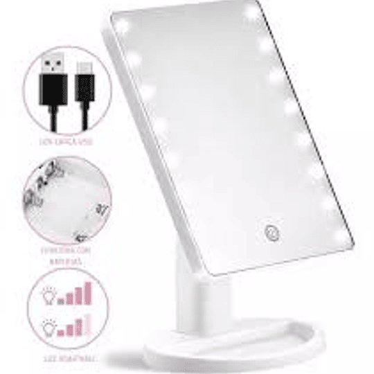 Espejo Rectangular Maquillaje Touch Luz LED Con Cable Usb