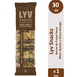 Barra Artesanal Maní Quinoa Chocolate Amargo Lyv Snacks Sin Gluten