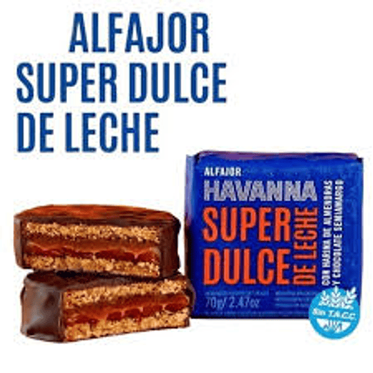  Alfajor Havanna Super Dulce de Leche Sin Gluten Unidad 70 Gramos