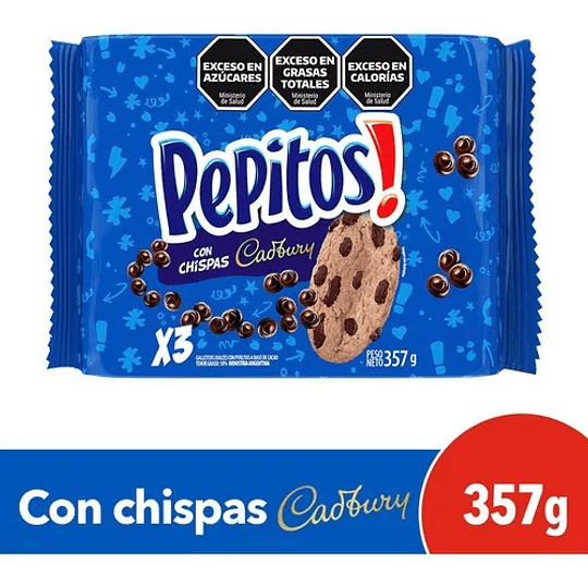 PACK 3 Galletitas Pepitos con Chips de Chocolate 357 Gramos