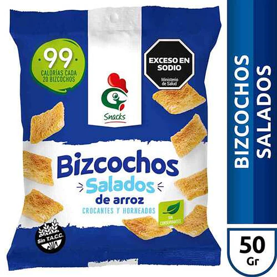 Bizcochos Arroz Salados Gallo Snack Sin Gluten 50 Gramos