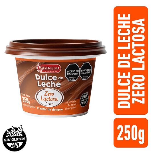 Dulce de Leche Zero Lactosa Sin Gluten Serenisma 250 Gramos
