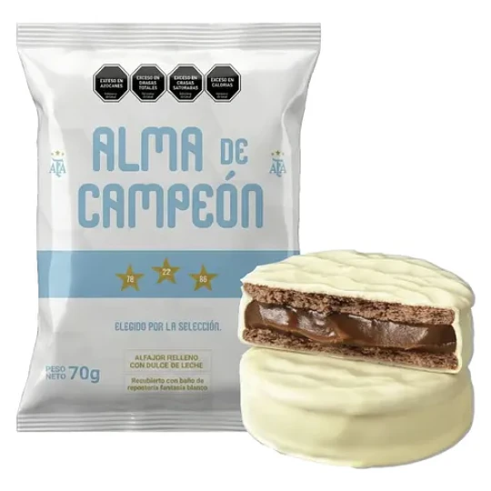 Alfajor Alma De Campeón Chocolate Blanco Dulce De Leche 70 Gramos