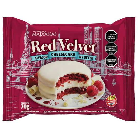 Alfajor Red Velvet Cheesecake Ny Style Maixanas Sin Gluten 70 Gramos