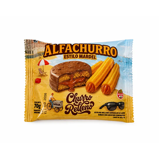 Nuevo Alfajor Alfachurro Dulce Leche Sin Gluten 70 Gramos