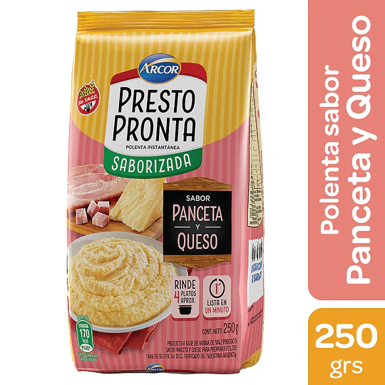 Polenta Presto Pronta Sabor Panceta  Queso Sin Gluten 250 Gramos