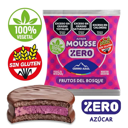 Alfajor Mousse Zero Frutos del Bosque Sin Gluten Vegano 50 Gramos
