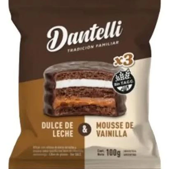 Alfajor Triple Dulce De Leche Y Mousse Gluten Dantelli 100 Gramos