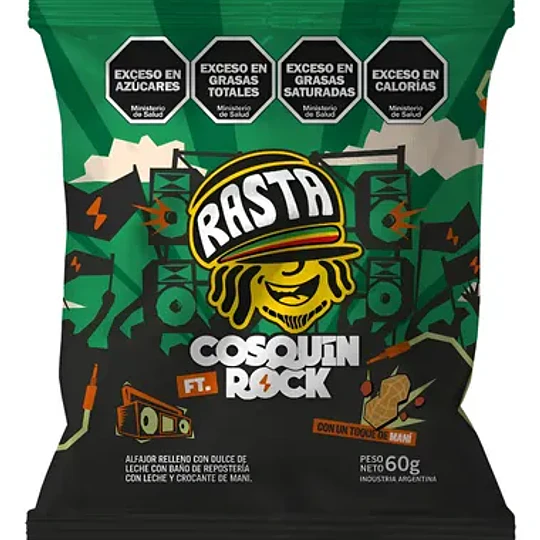 Nuevo Alfajor Rasta Cosquín Rock Maní 60 Gramos
