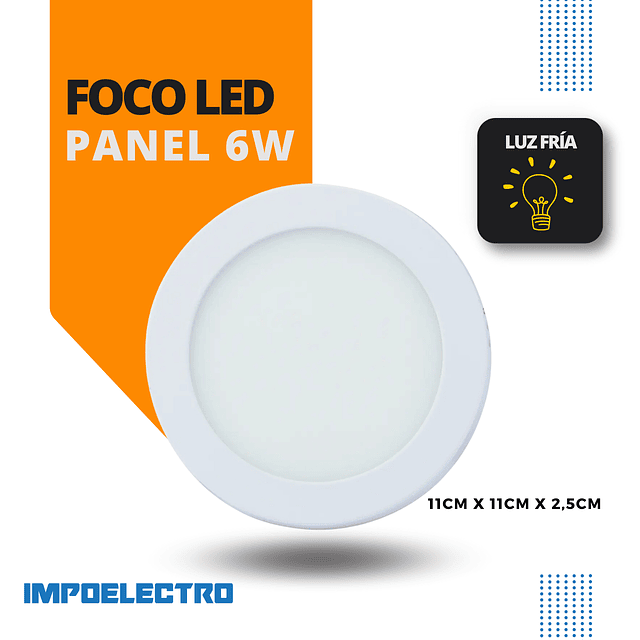 Foco Led Panel 6W Sobrepuesto, Luz Fría. Producto En Caja.