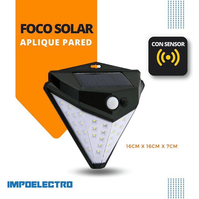 Foco Solar 39 LED Mini, Modelo T-1622 Aplique Pared, Con Sensor. En Caja.