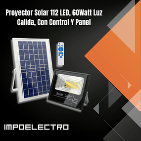 Proyector Solar 112 LED, 60Watt Luz Calida, Con Control Y Panel