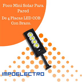 Foco Mini Solar Para Pared De 4 Placas LED COB Con Brazo.