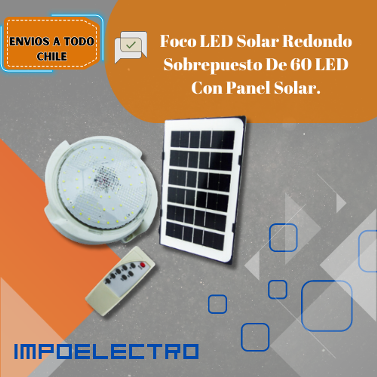 Foco LED Solar Redondo Sobrepuesto De 60 LED Con Panel Solar