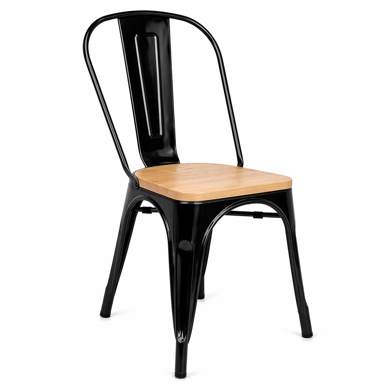 Silla Tolix Negra Con Asiento De Madera